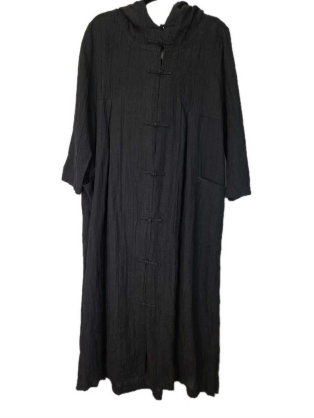 Chinese Black Hooded Cloak Robe Size Medium Hemp Duster Length Cybergoth